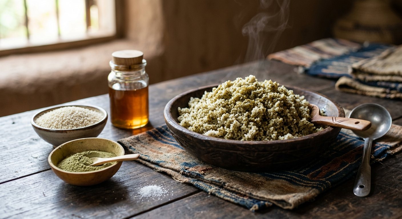Wusuwusu (Steamed Fonio Couscous with Baobab Leaf) — Mali