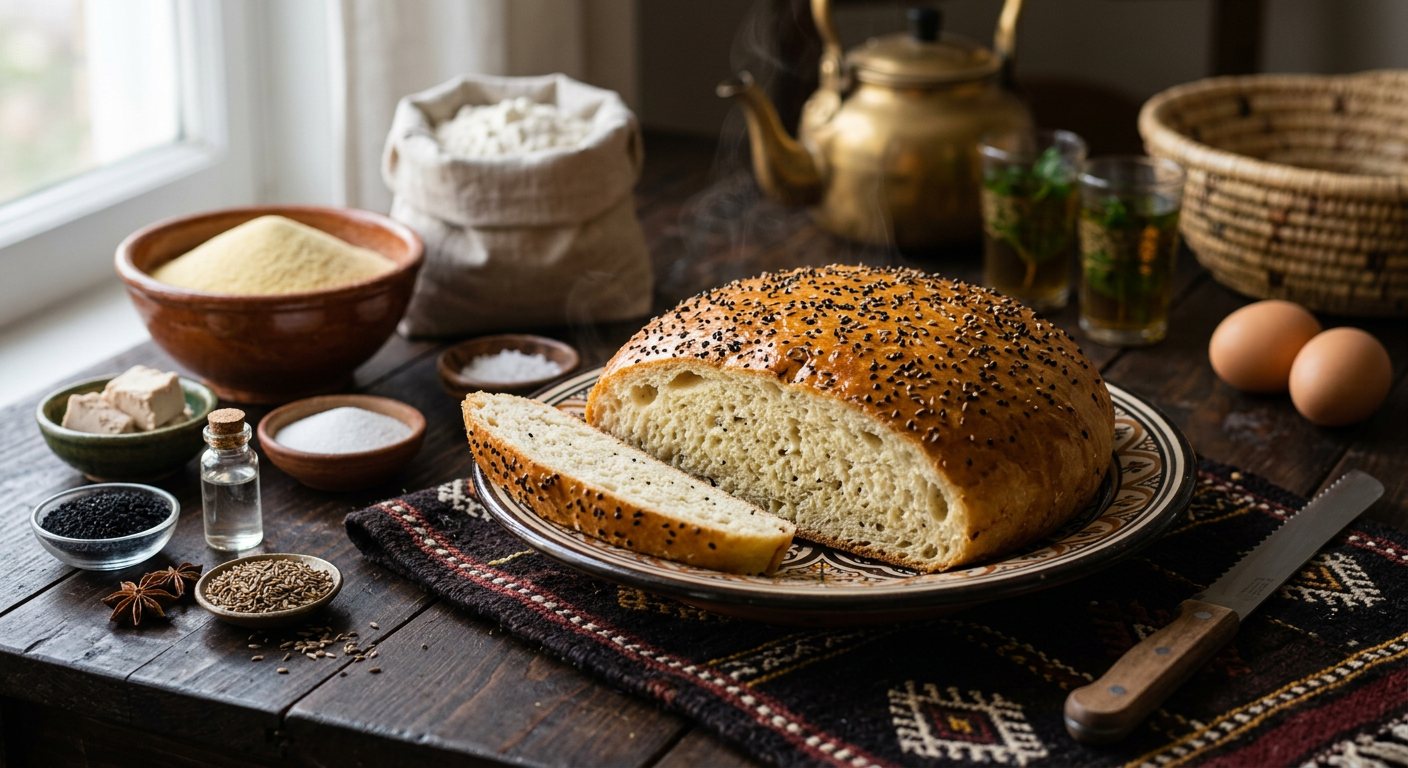Khobz ed-Dar (Soft Anise and Nigella Seed Semolina Egg Bread) — Algeria