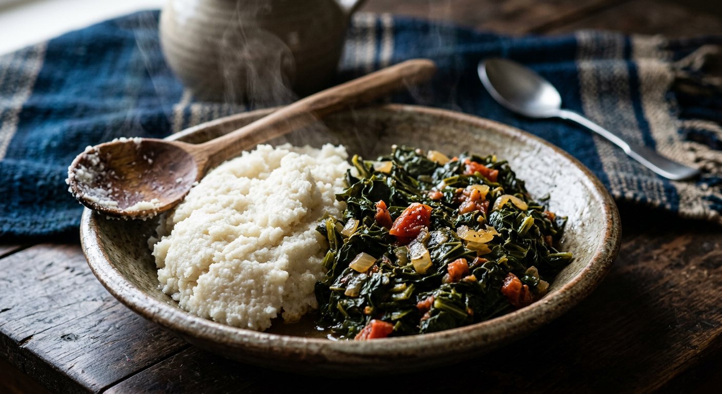 Papa le Moroho (Basotho Maize Porridge with Braised Mountain Greens) — Lesotho