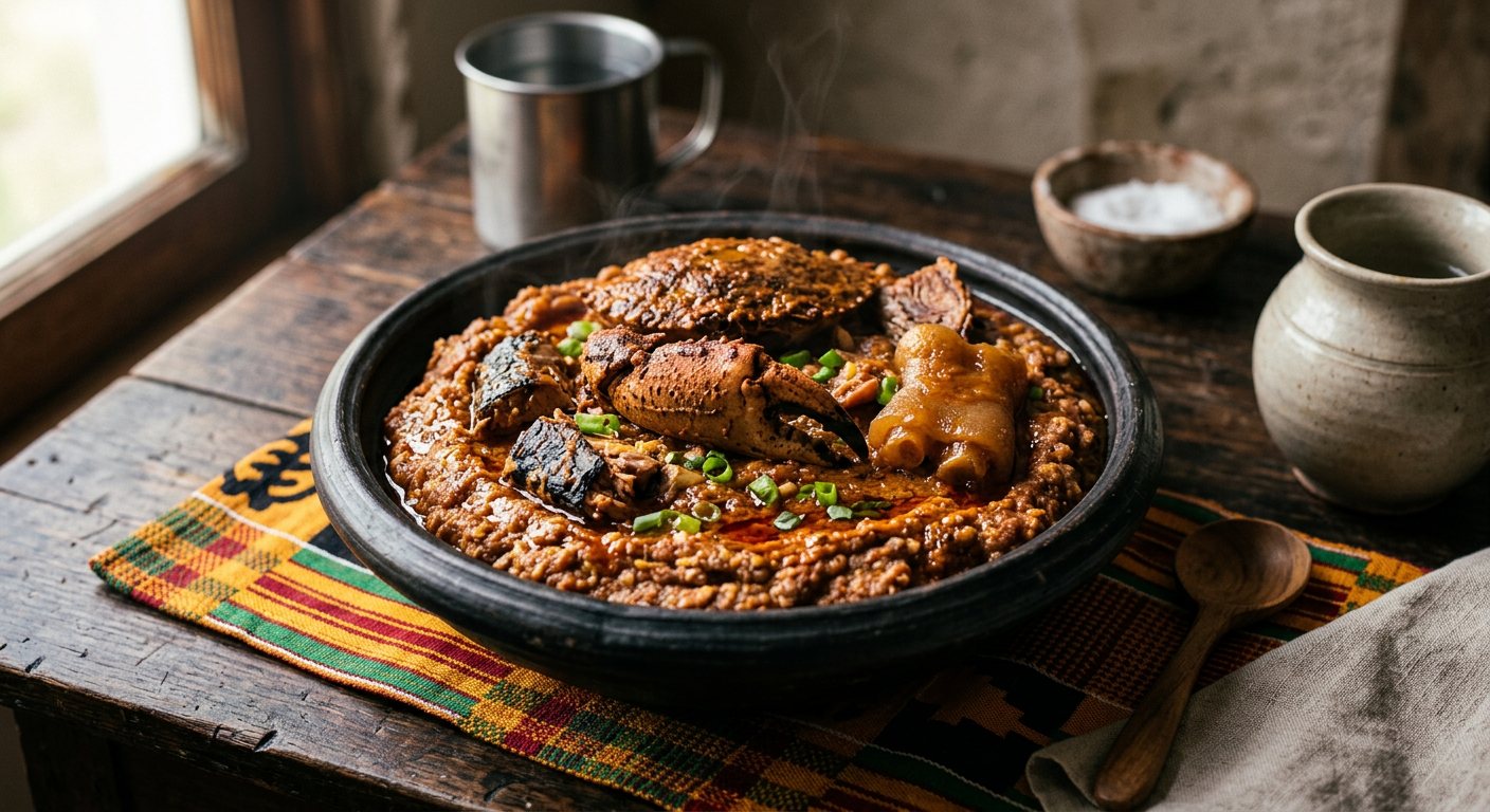 Apapransa (Toasted Corn Flour Mash with Palm Nut Broth and Crab) — Ghana