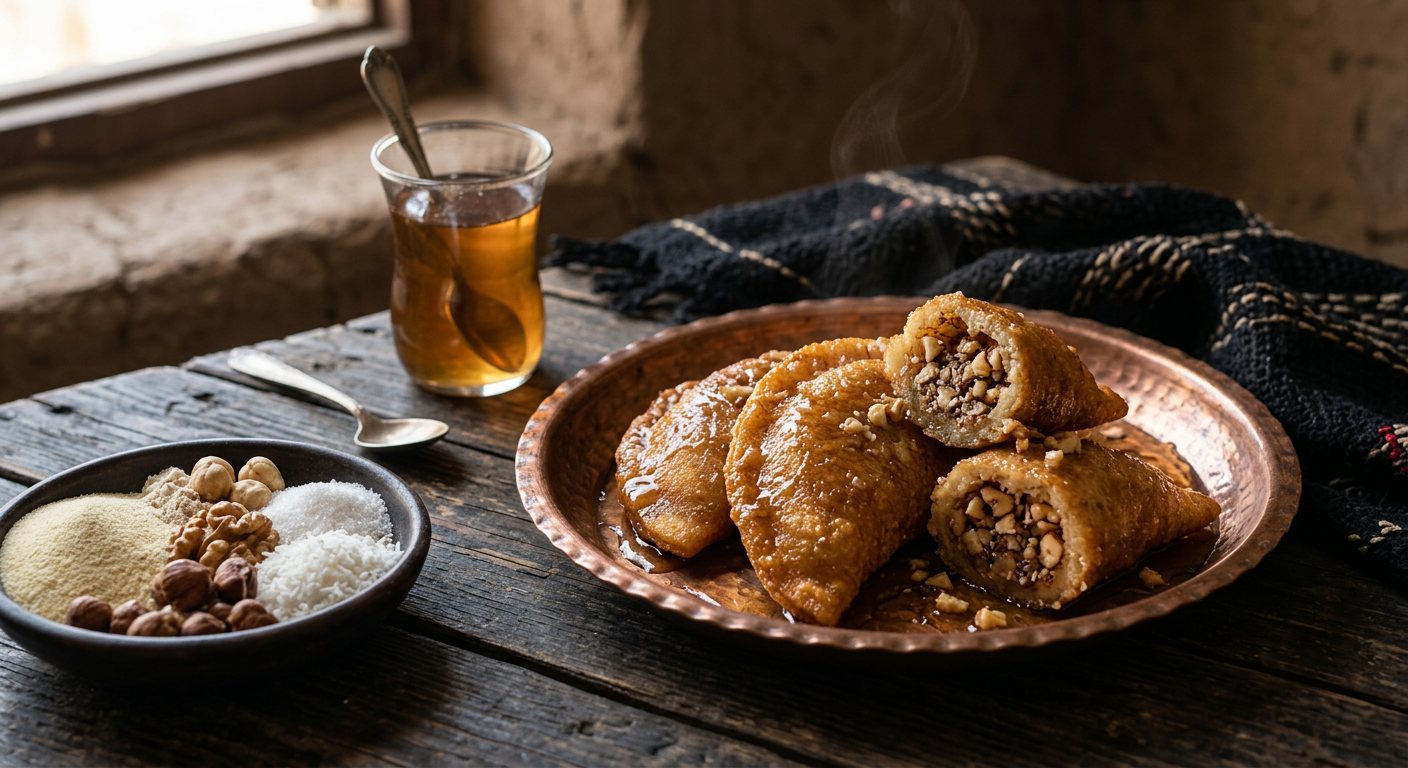 Qatayef bil-Muksarat (Crispy Stuffed Sweet Dumplings with Nuts and Syrup) — Egypt