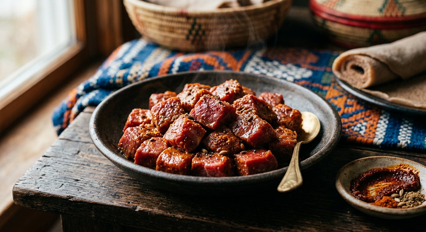 Gored Gored (Cubed Raw Lean Beef Tossed in Spiced Butter and Awaze) — Ethiopia