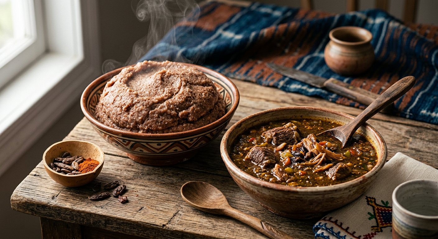 Tuwon Dawa da Miyar Kuka (Sorghum Swallow with Dried Baobab Leaf Soup) — Niger