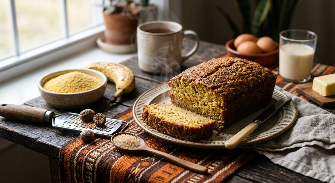 Liberian Cornbread (Moist sweetened cornmeal and mashed banana bake) — Liberia