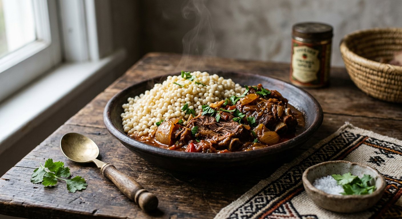Mabroum (Nubian Steamed Wheat Pearls with Braised Goat) — Egypt