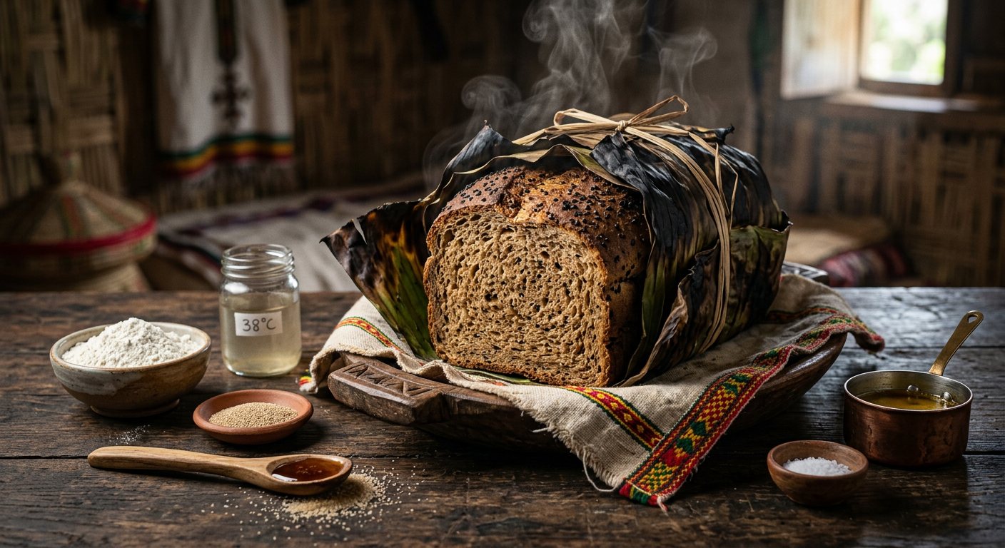 Defo Dabo (Leavened Wheat Hearth Bread Baked in Banana Leaves) — Ethiopia