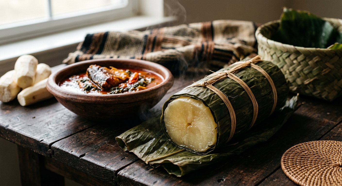 Bobolo (Fermented Pounded Cassava Baton) — Cameroon