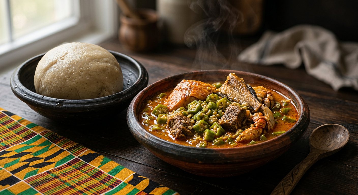 Banku with Okro Stew (Fermented Dough with Mucilaginous Okra Stew) — Ghana