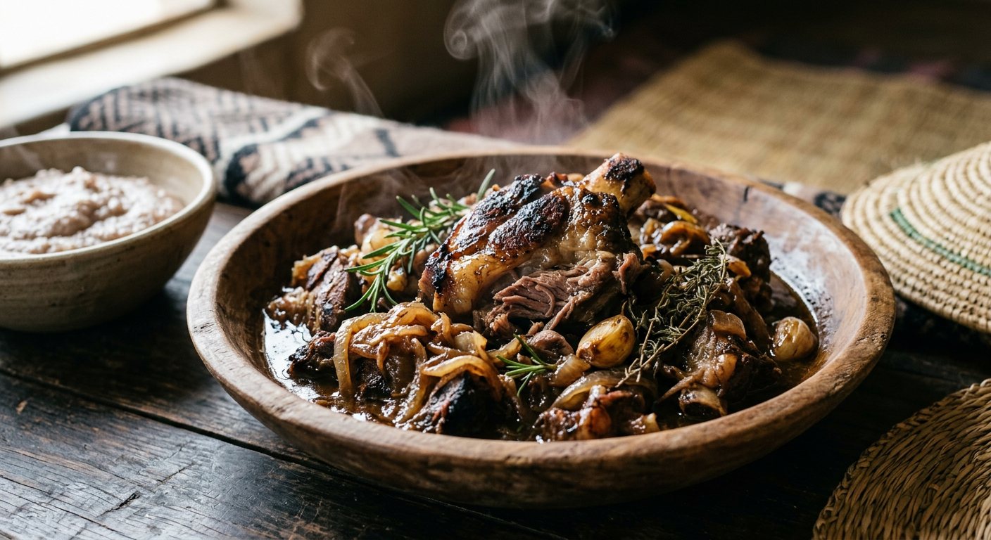 Nama ea Nku e Phehiloeng (Braised Highland Mutton) — Lesotho