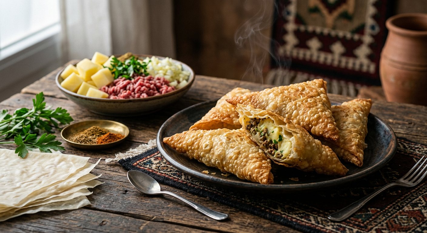 Bureek bil-Bataata (Crisp Flaky Pastry Stuffed with Spiced Potatoes and Minced Meat) — Libya
