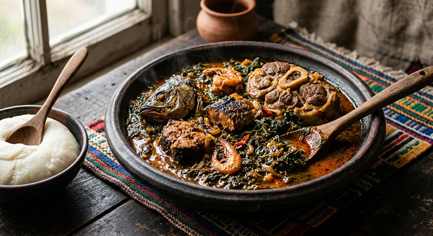 Plassas (Cassava Leaf Stew with Smoked Fish and Palm Oil) — Gambia