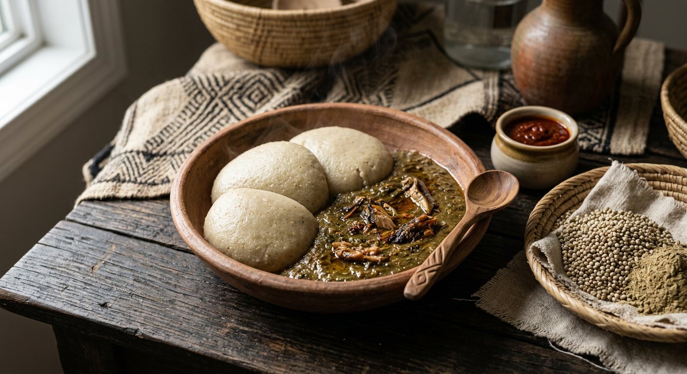 Tô (Stiff Millet Flour Mash with Dried Baobab Leaf Sauce) — Guinea