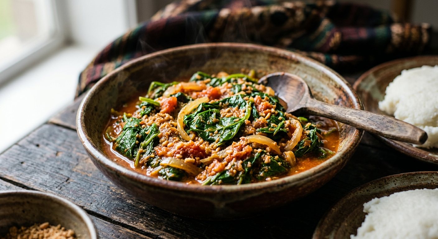 Chibwabwa (Braised Pumpkin Leaves with Tomato and Onion) — Zambia