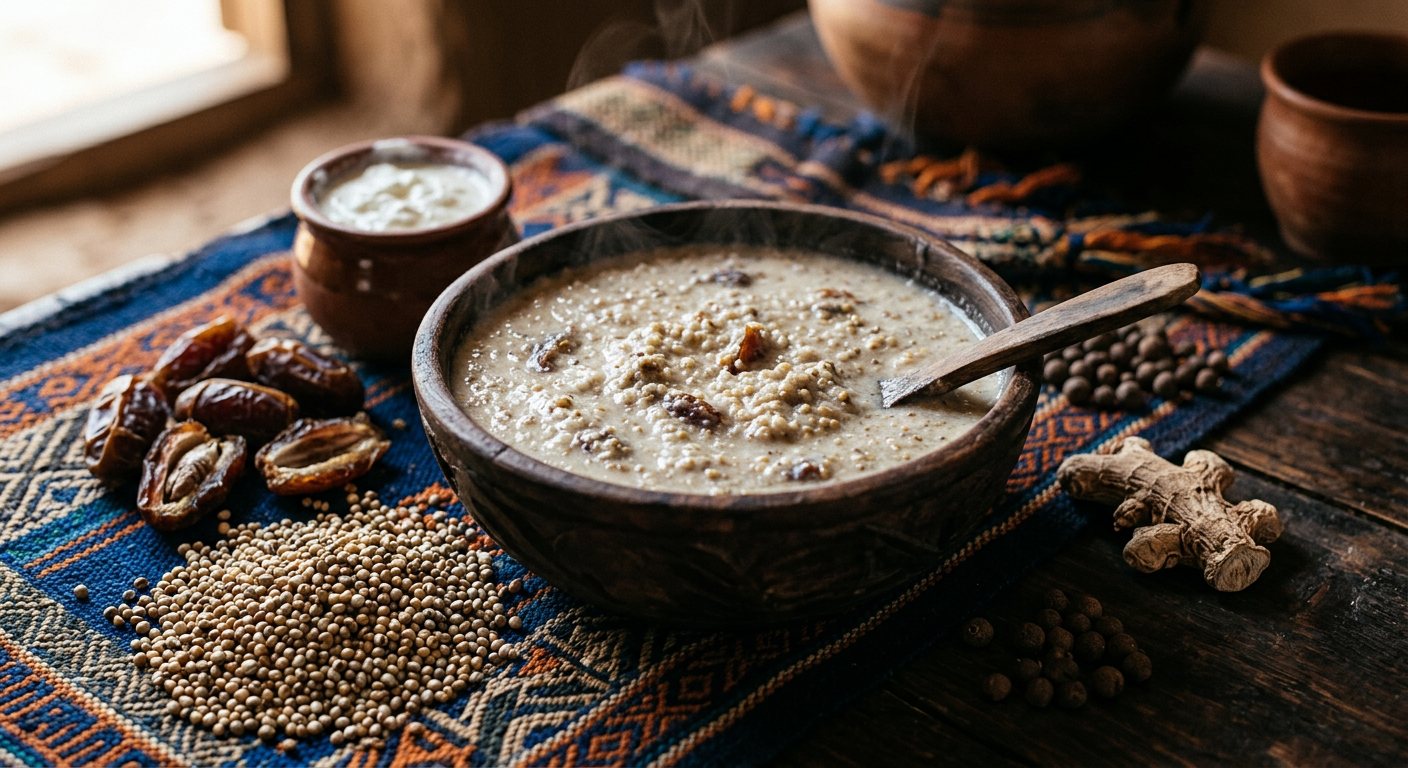 Eghajira (Roasted Millet, Dried Date, and Goat Curd Drink) — Niger
