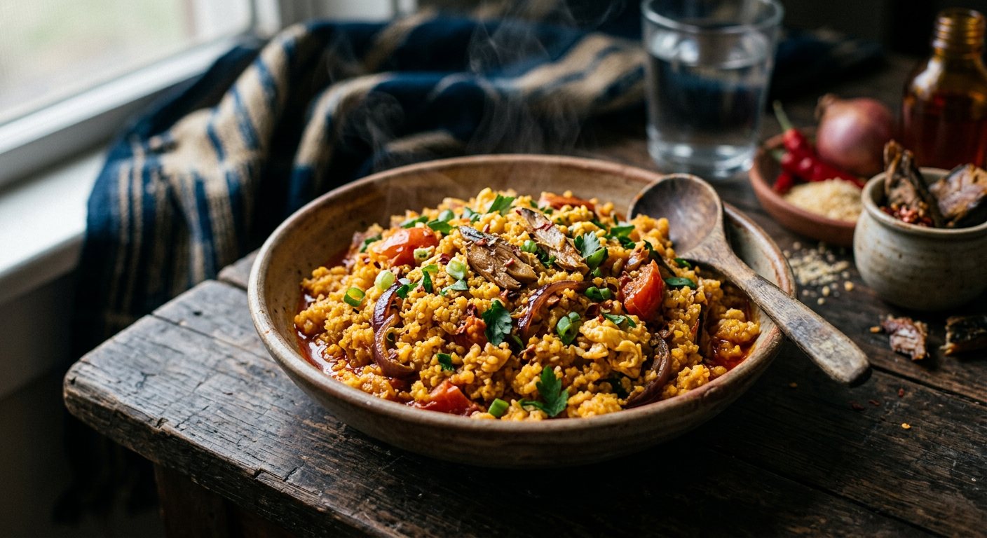 Gari Foto (Savory Stir-Fried Seasoned Cassava Grits) — Sierra Leone
