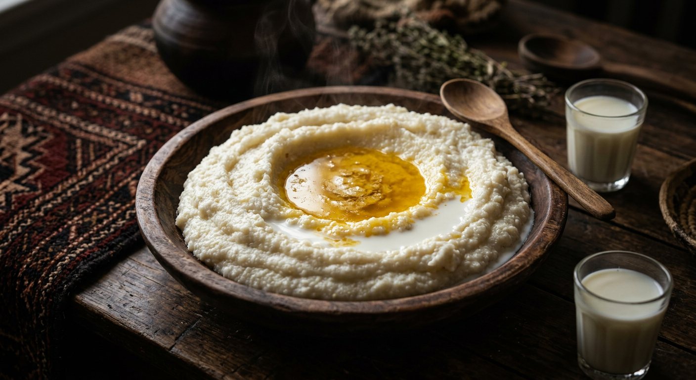 Soor (Stiff Maize Porridge with Ghee and Milk) — Somalia