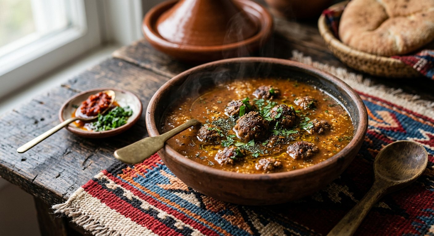 Hsou (Semolina, Mint, and Vinegar Broth with Meatballs) — Tunisia