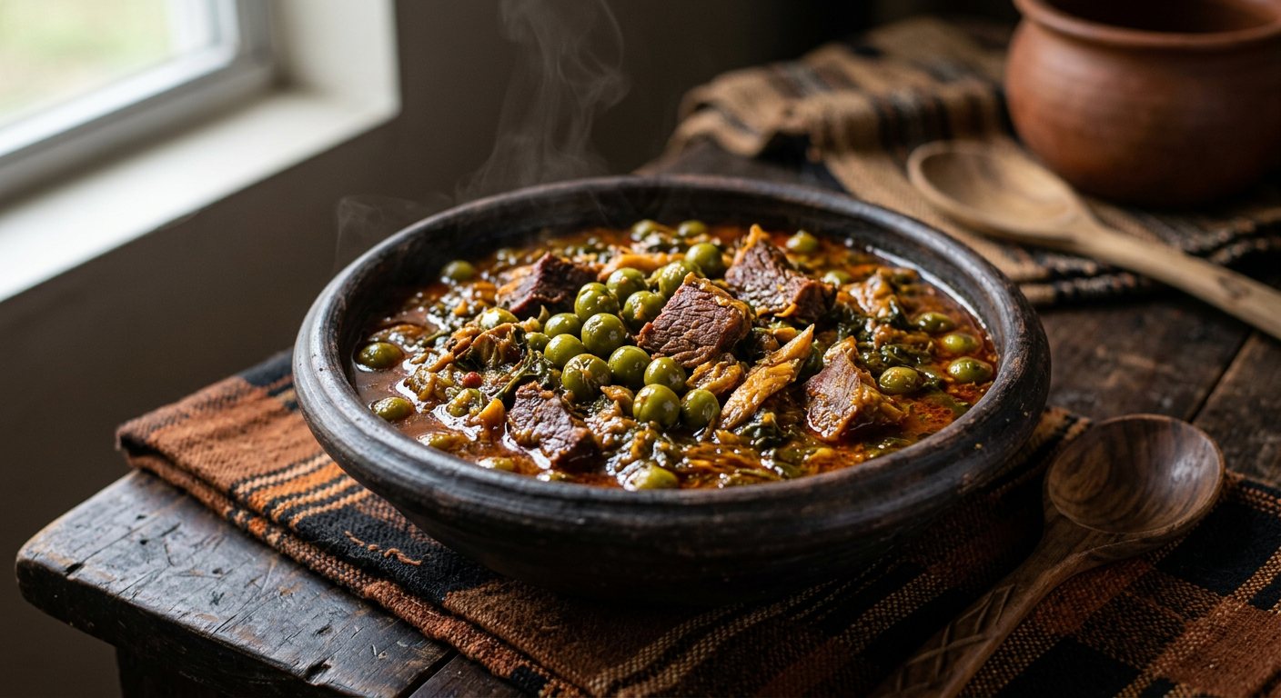 Torborgee (Fermented pea-eggplant and bitter ball palm oil stew) — Liberia