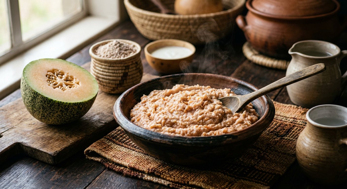 Bogobe jwa Lerotse (Sorghum Porridge with Lerotse Melon) — Botswana