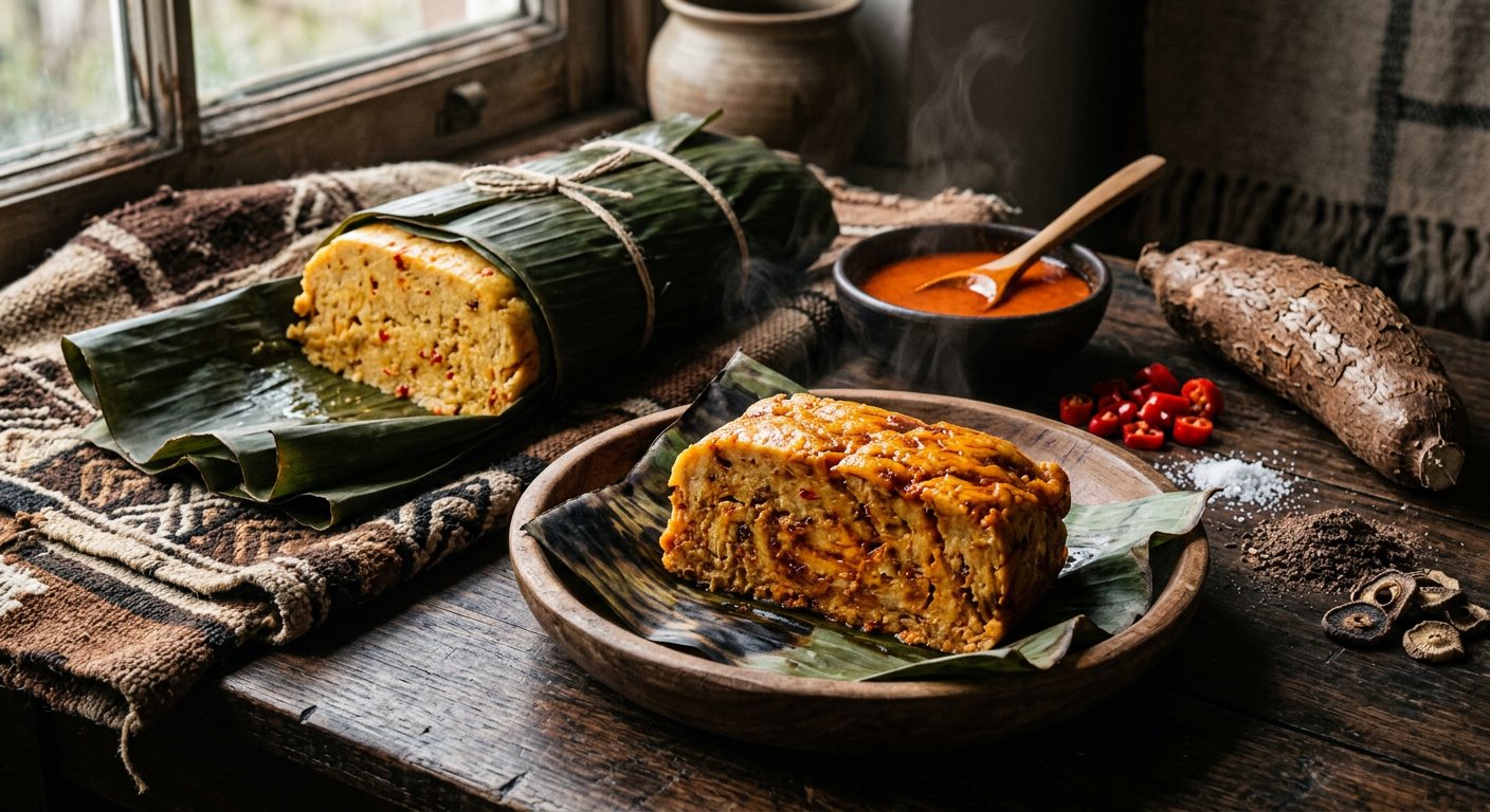 Mintoumba (Fermented Cassava and Red Palm Oil Steamed Bread) — Cameroon
