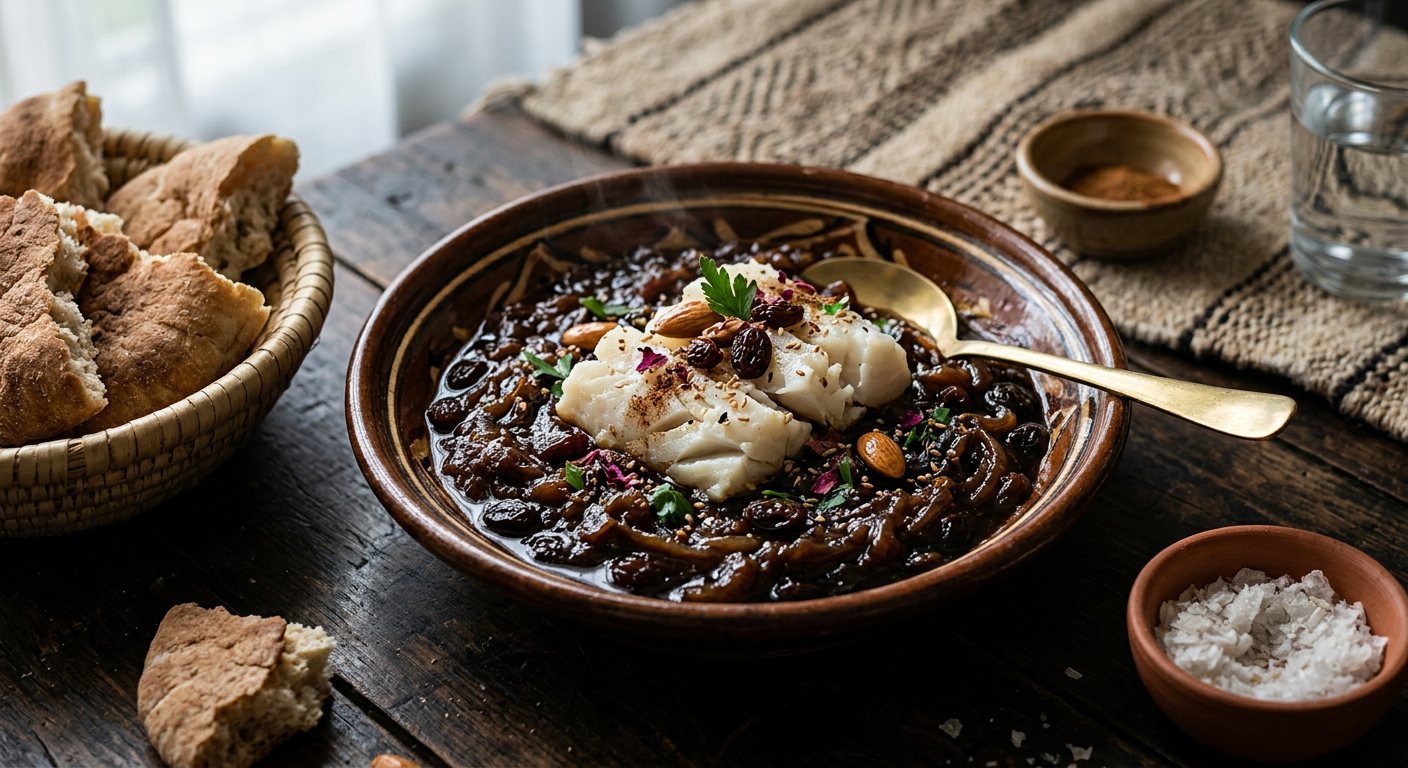 Charmoula Sfaxienne (Caramelized Onion-Raisin Purée with Salted Fish) — Tunisia