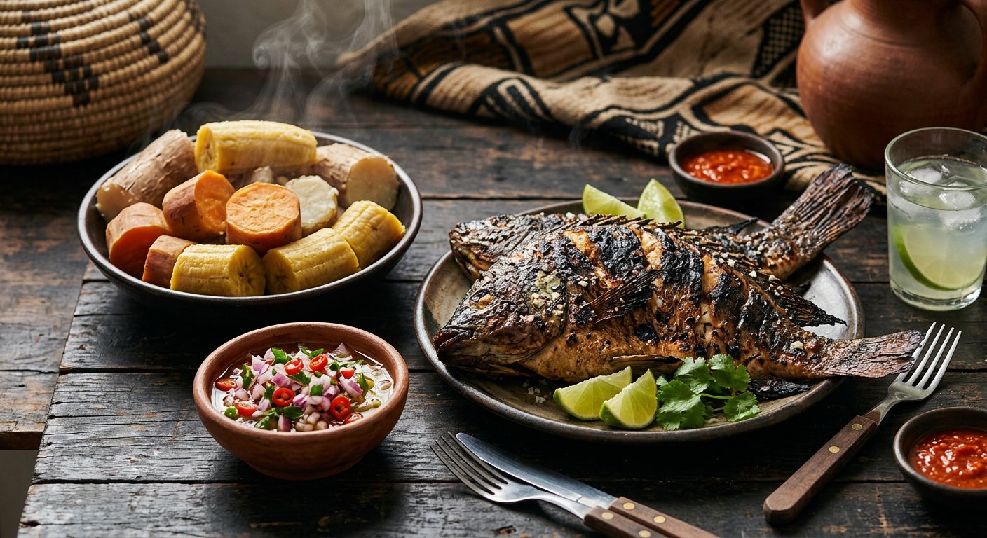 Mufete (Grilled Fish with Sweet Potatoes and Plantains) — Angola