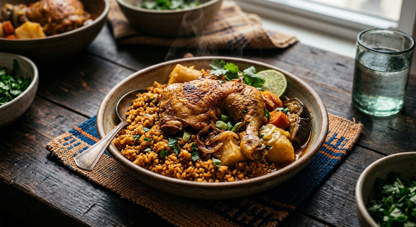 Ceebu Gànnaar (Spiced Braised Chicken and Vegetable Broken Rice) — Senegal
