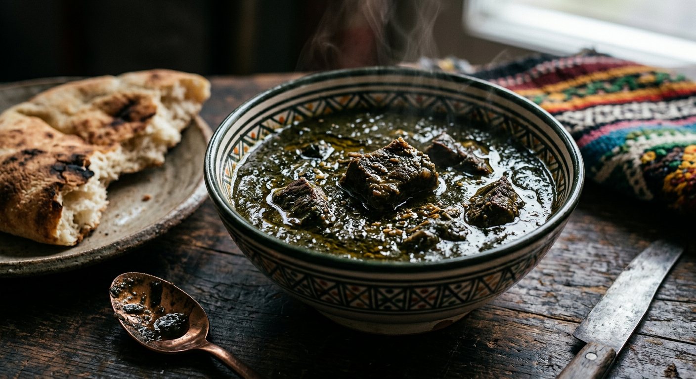 Mloukhia (Slow-Braised Jute Leaf and Beef Stew) — Tunisia