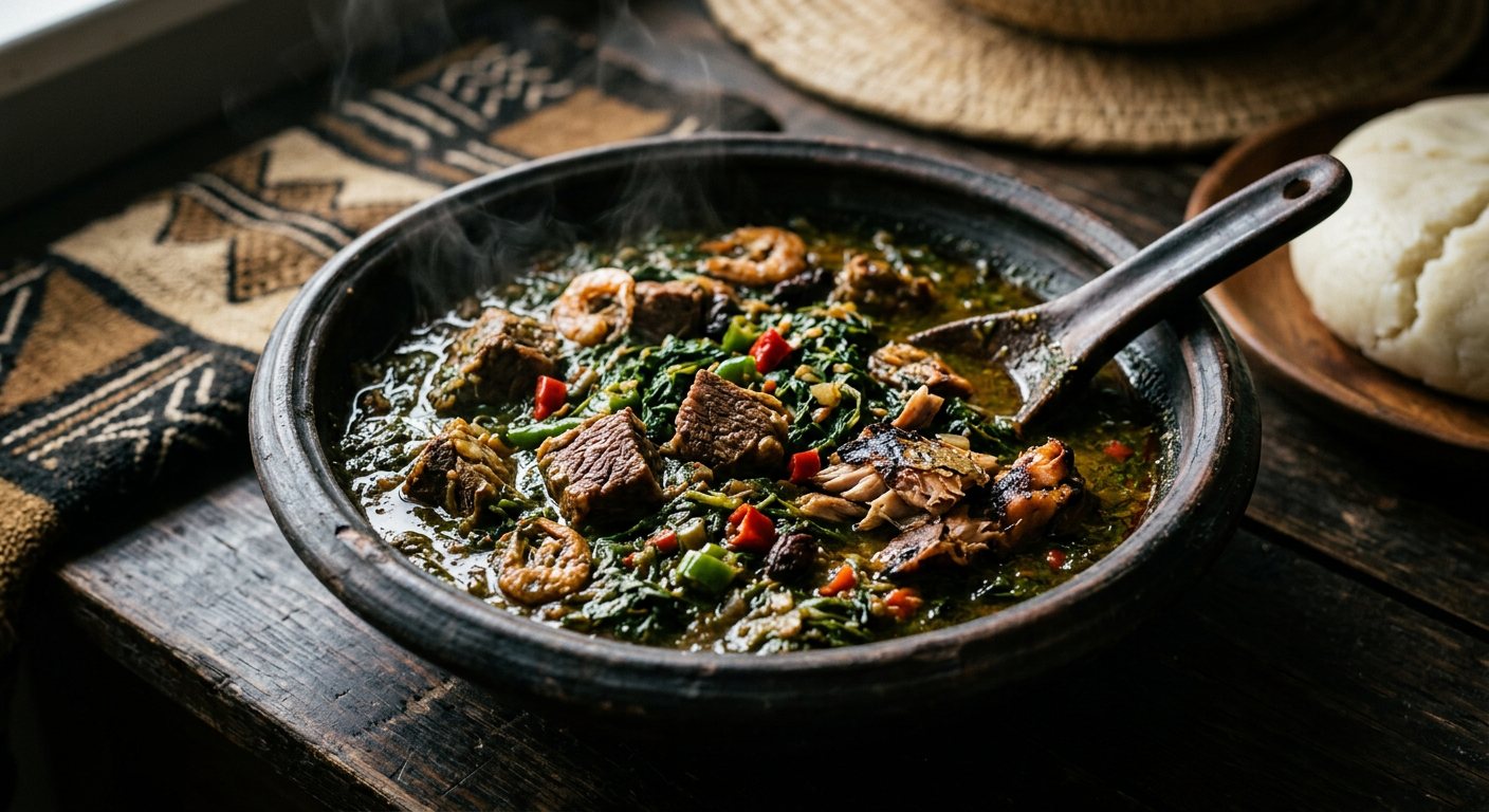 Sauce Kplala (Jute Mallow Leaf Stew with Smoked Fish) — Côte d'Ivoire