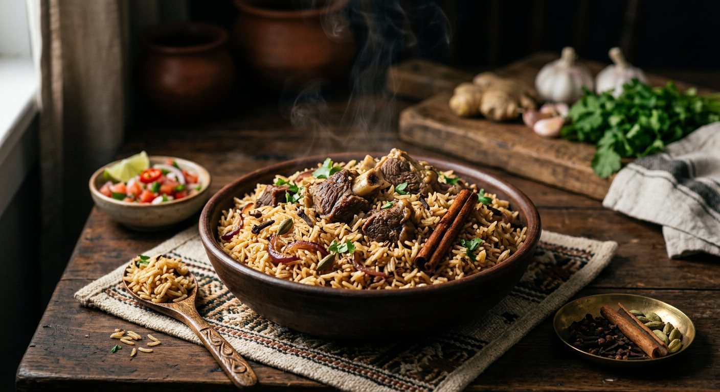 Pilaou ya Nyama (Comorian Spiced Meat Pilaf) — Comoros