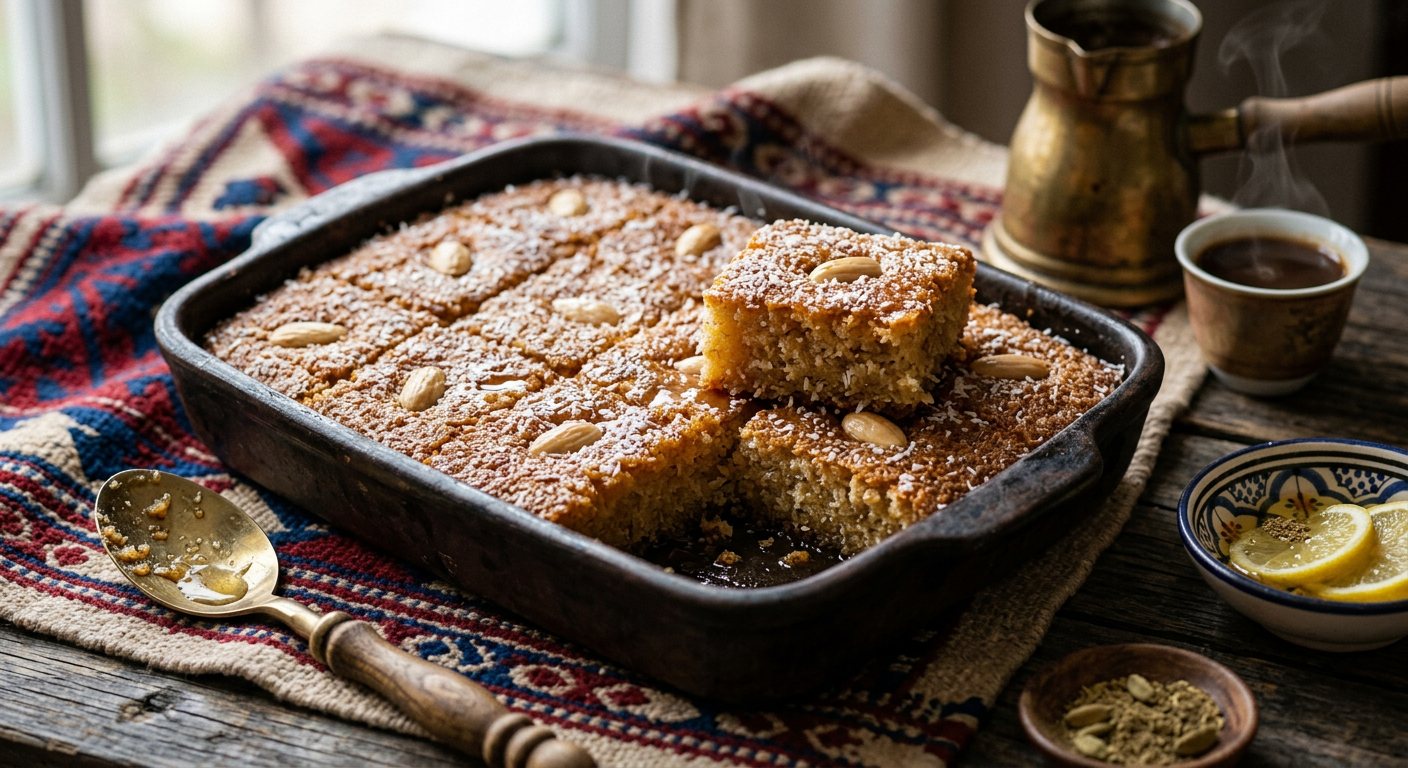 Basbousa Sudaniya (Semolina Cake with Coconut and Lemon Syrup) — Sudan