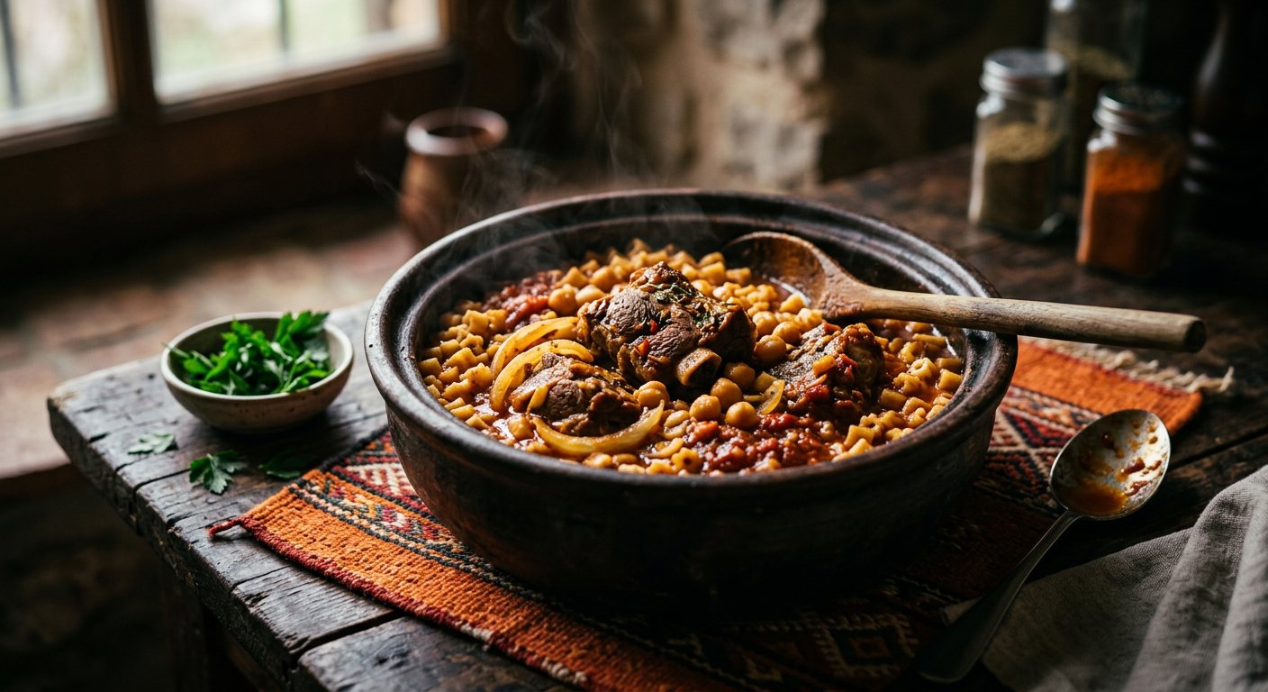Imbakbaka (Spiced One-Pot Pasta with Lamb and Chickpeas) — Libya