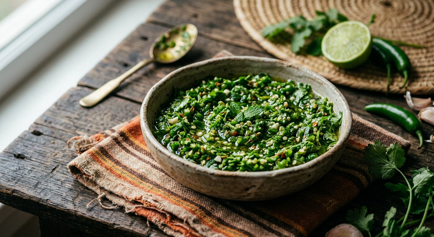 Basbaas Cagaar (Spicy Green Chili and Coriander Relish) — Somalia