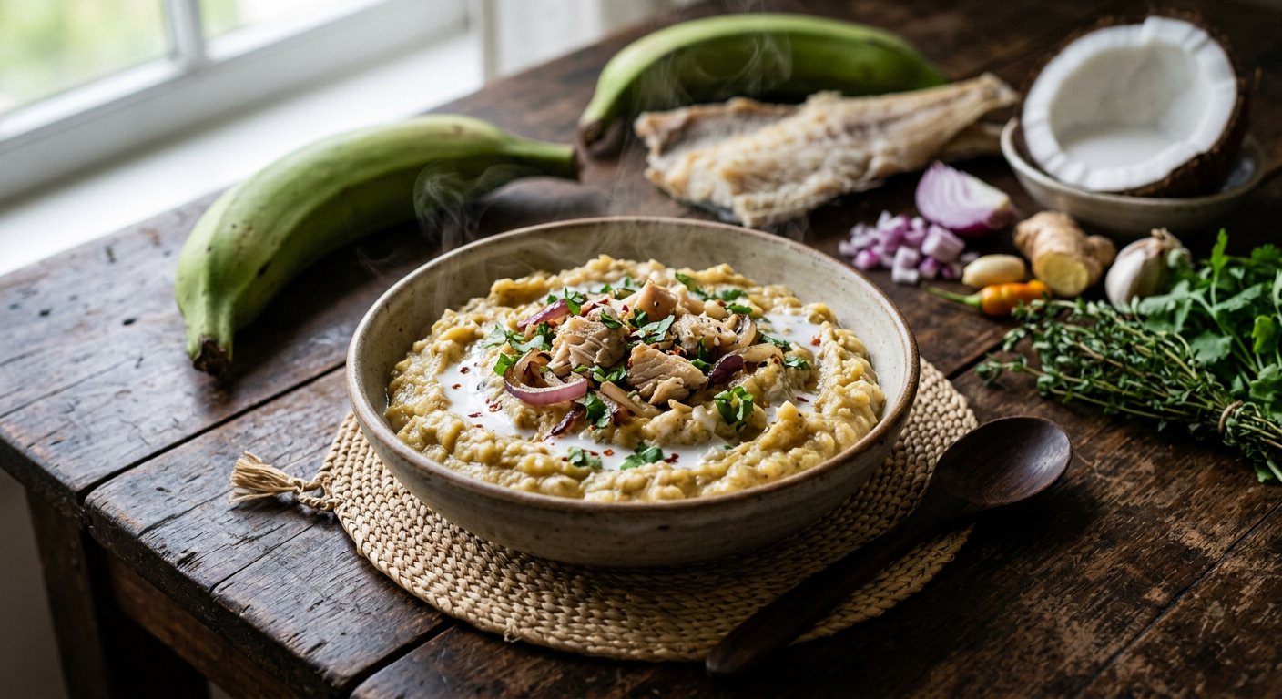 Kat-Kat Banann (Green Plantain and Salted Fish Mash) — Seychelles