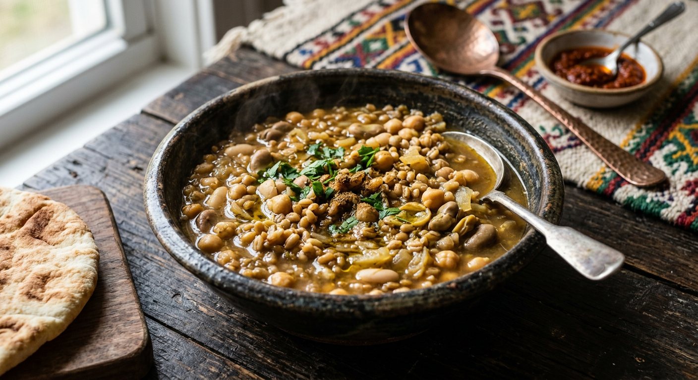 Cherchem (Simmered Wheat Berries and Mixed Legumes Stew) — Algeria