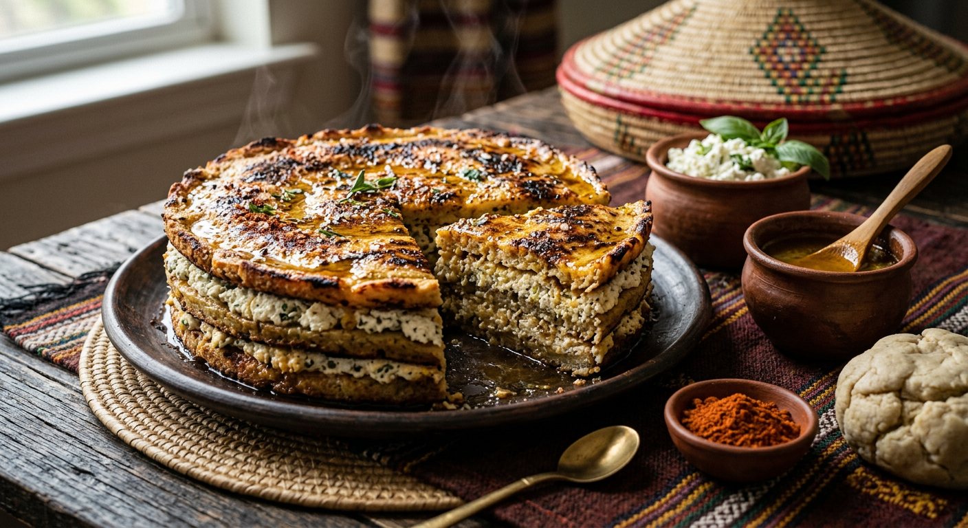Chumbo (Layered Enset Pie Filled with Spiced Cottage Cheese and Butter) — Ethiopia
