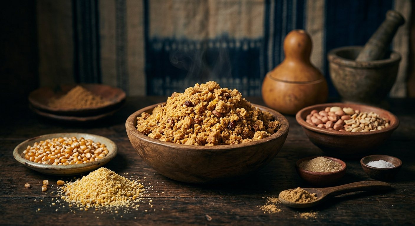 Kanyah (Ground Toasted Corn and Roasted Peanut Confection) — Mali
