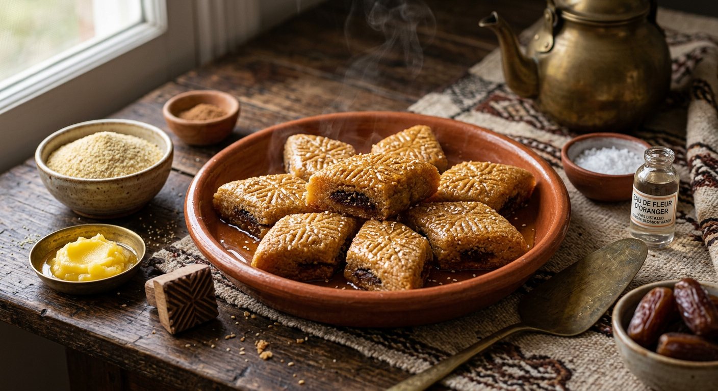 Makroudh el Koucha (Oven-Baked Semolina Date Pastries with Orange Blossom) — Algeria