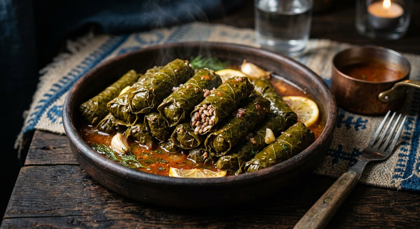 Mahshi Warak Enab (Grape Leaves Stuffed with Herbed Rice and Minced Meat) — Egypt