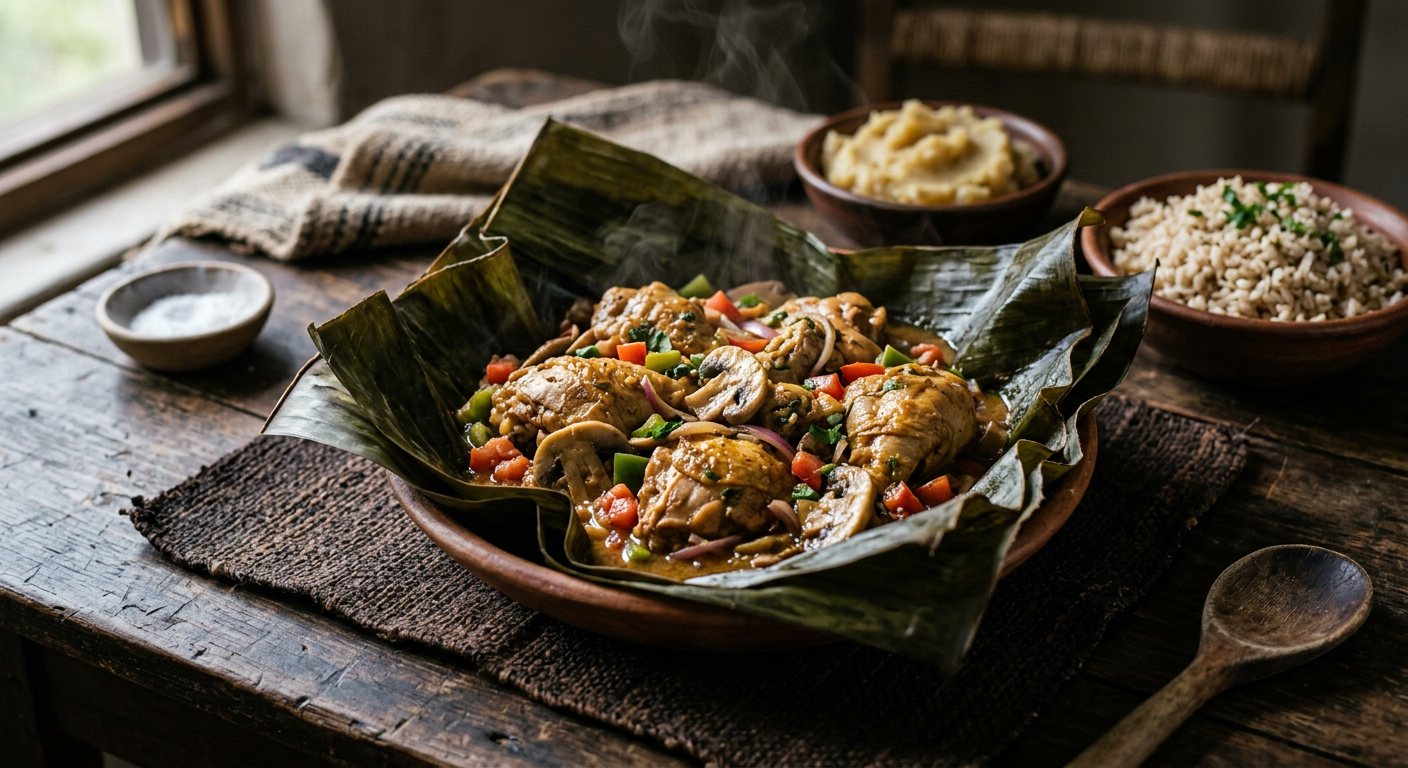 Oluwombo lwa Nkoko (Ugandan Royal Banana Leaf Braised Chicken) — Uganda
