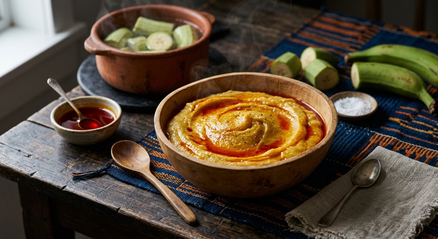 Banane Plantain Pilée (Pounded Boiled Green Plantains) — Gabon