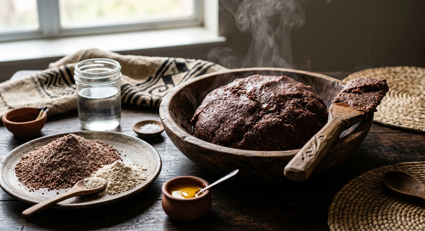 Ubugali bw'amasaka (Stiff fermented sorghum dough) — Burundi