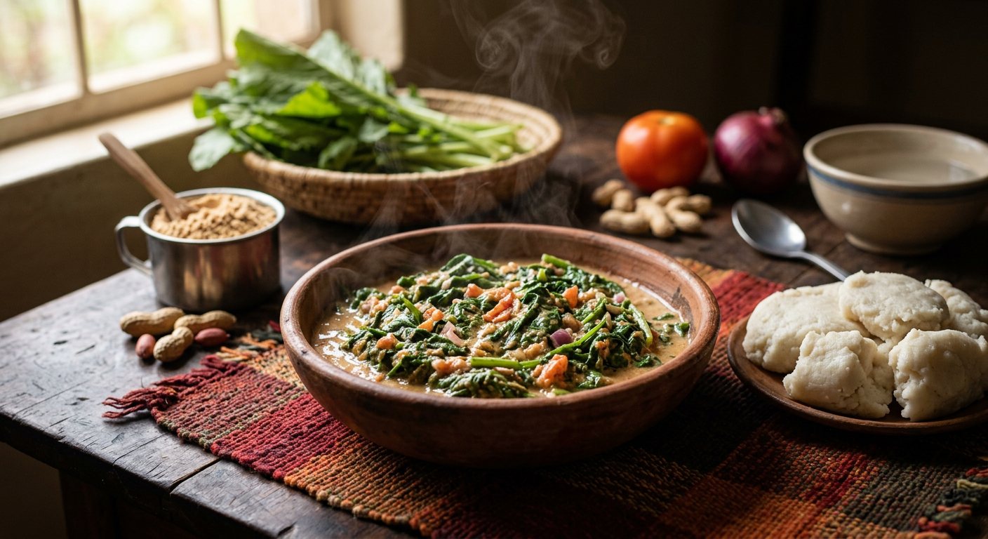 Mkhwani wa Mpiru (Mustard Greens in Crushed Groundnut Broth) — Malawi