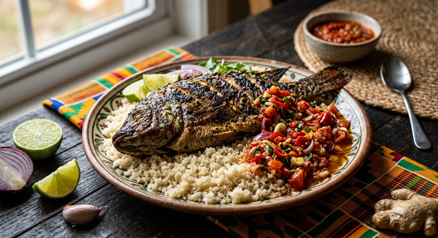 Attiéké Poisson Braisé (Cassava Couscous with Grilled Tilapia) — Côte d'Ivoire
