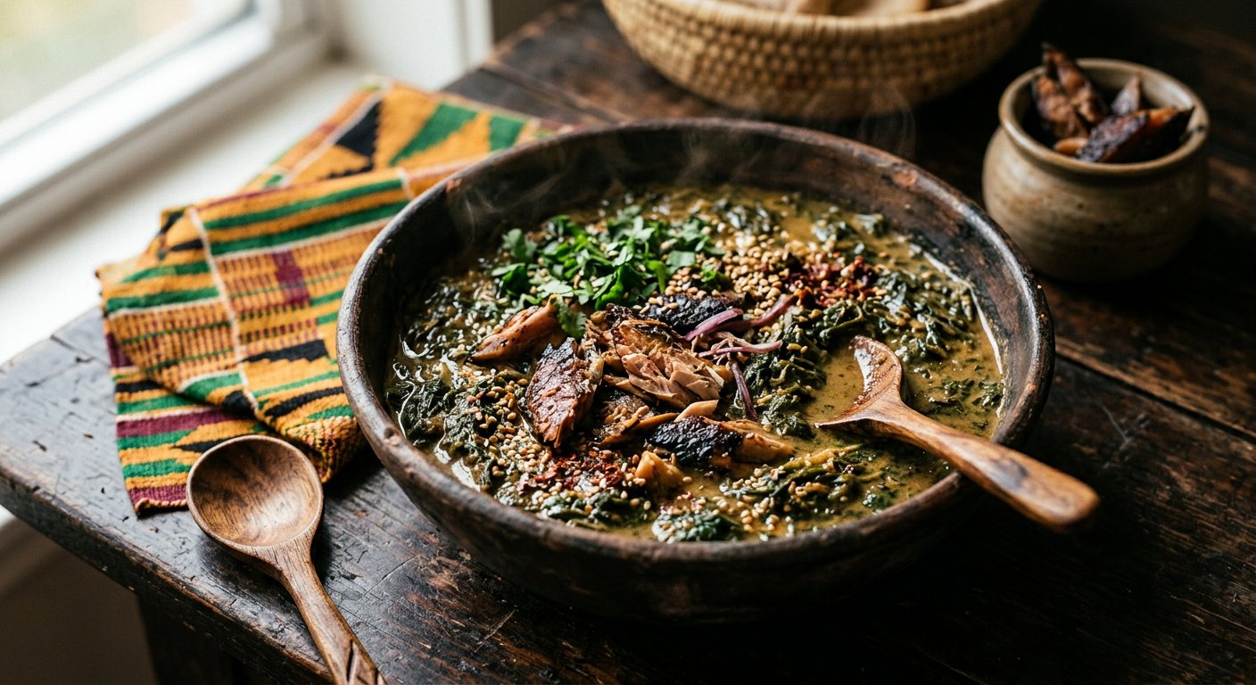 Kombo (South Sudanese Spinach & Peanut Stew with Smoked Fish) — South Sudan