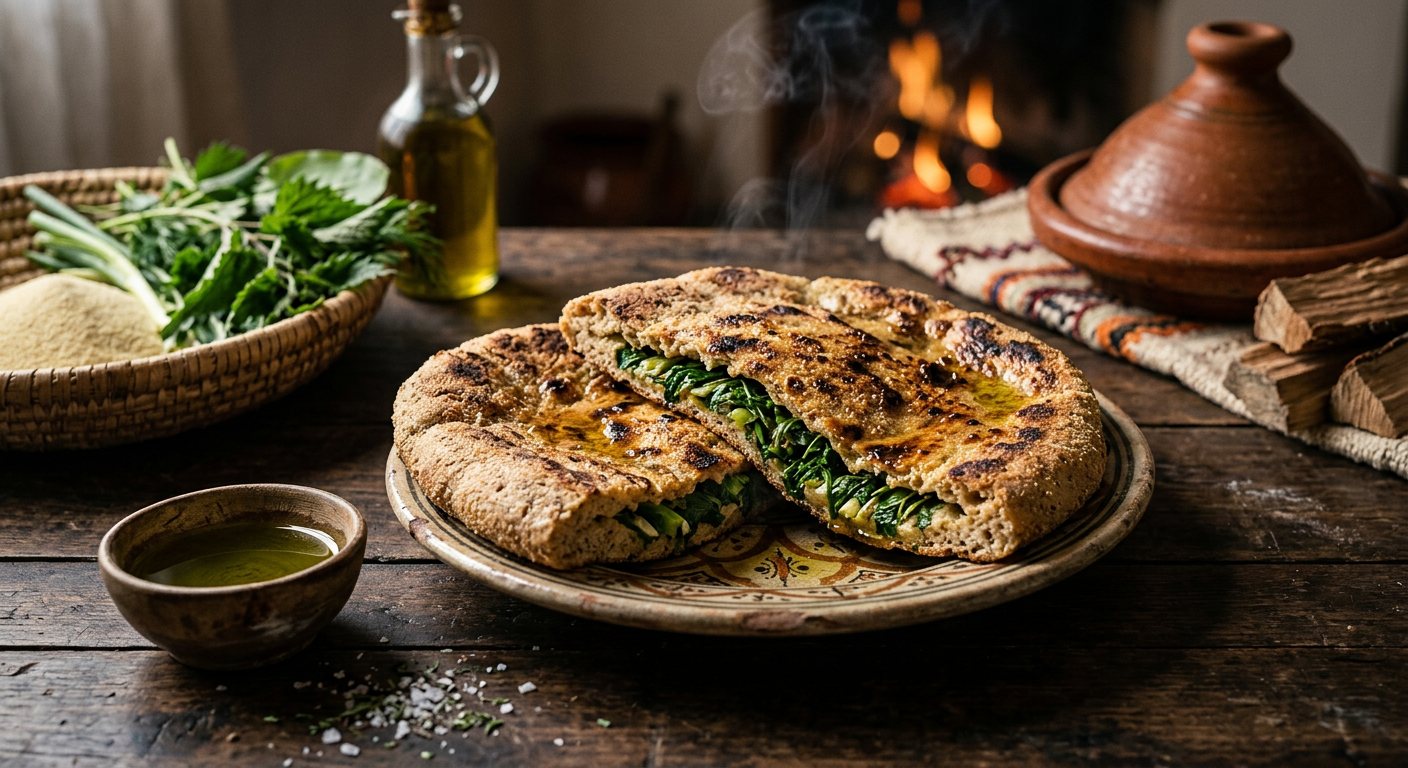 Aghrum Oufourki (Kabyle Hearth Bread Stuffed with Wild Spring Greens and Herbs) — Algeria