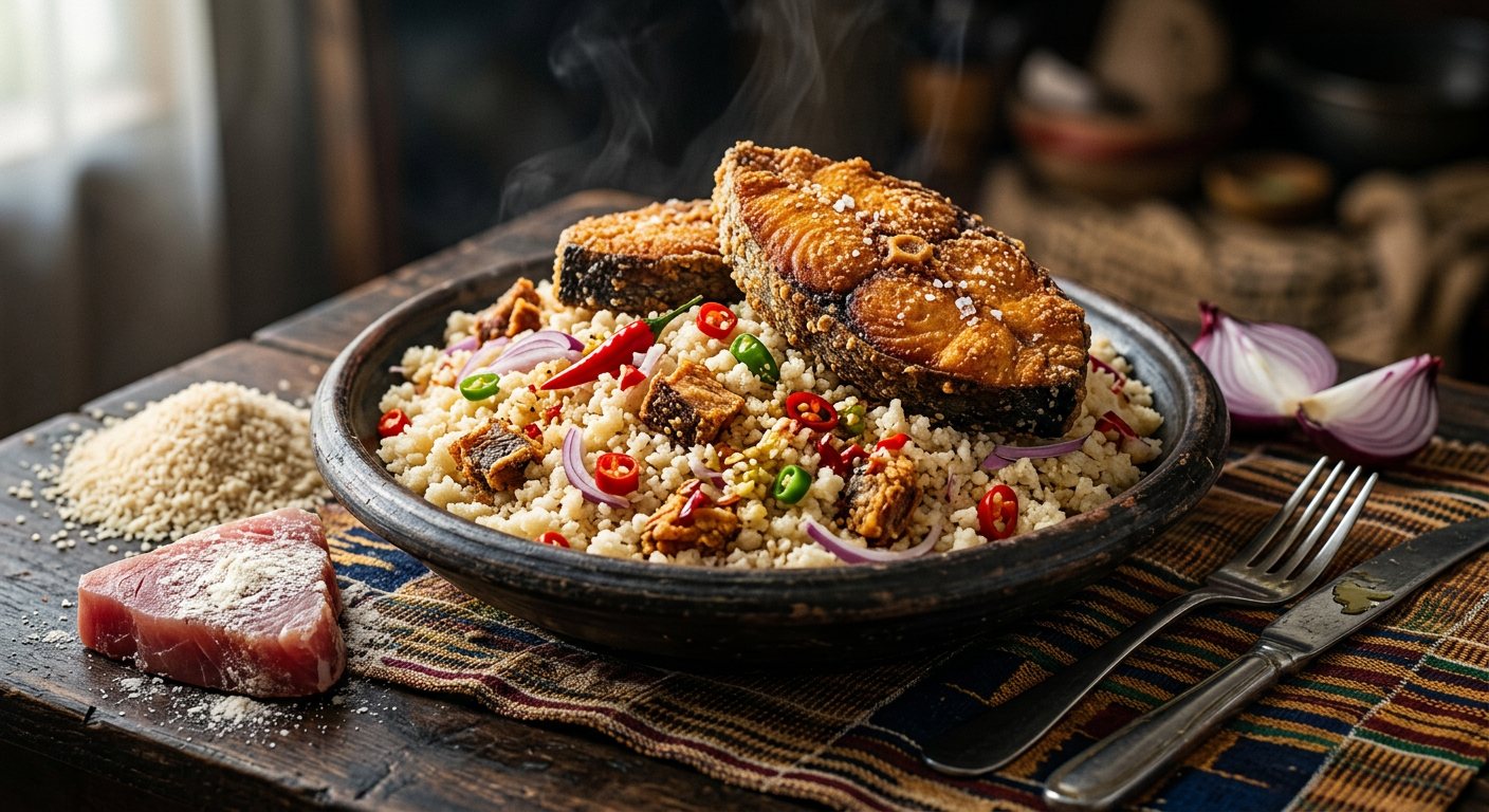 Garba (Attiéké with Crisp Salted Tuna and Fresh Chilis) — Côte d'Ivoire