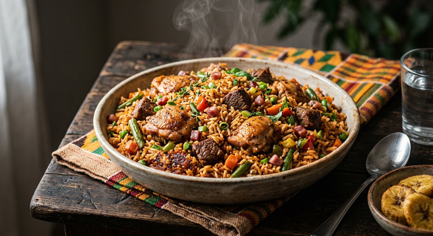 Liberian Jollof Rice (Spiced tomato-infused braised rice with meats and vegetables) — Liberia