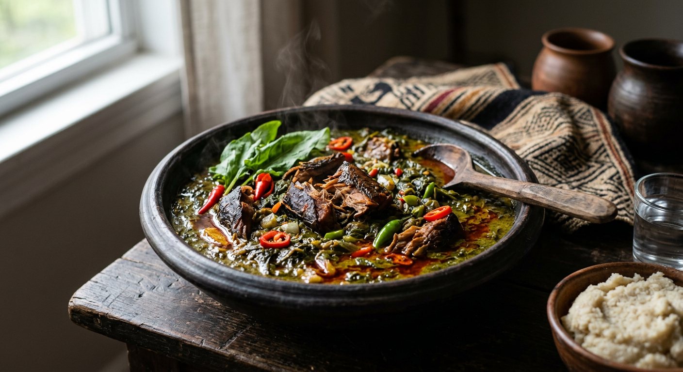 Ngaai-Ngaai (Tangy Sorrel Greens Stew with Smoked Fish) — DR Congo