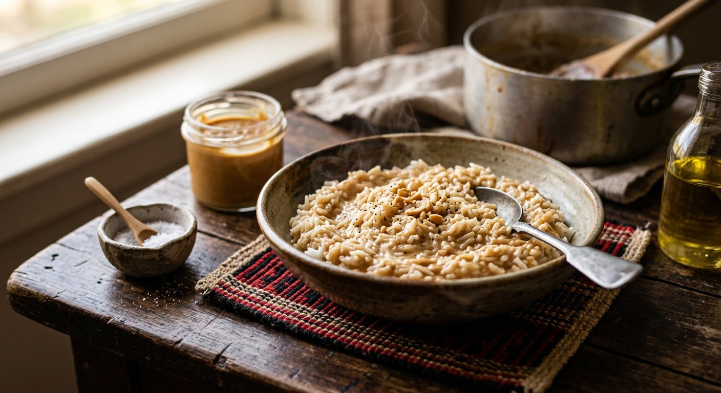 Mupunga Une Dovi (White Rice Simmered with Peanut Butter) — Zimbabwe